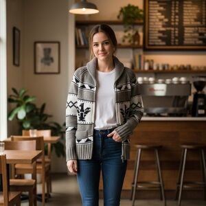 Kismet Gray and Cream Cowl Neck Sweater